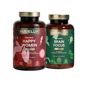 AWELLY «HAPPY WOMEN® + BRAIN FOCUS®»  премиальный витаминный комплекс для женщин 40+ на 6 месяцев